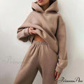 Elegant With Long Sweatshirt Set And Hoodie Lace-Up Warm Pant Solid Detail