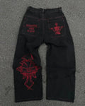 Embroidered Dark Wide-Legged Trouser
