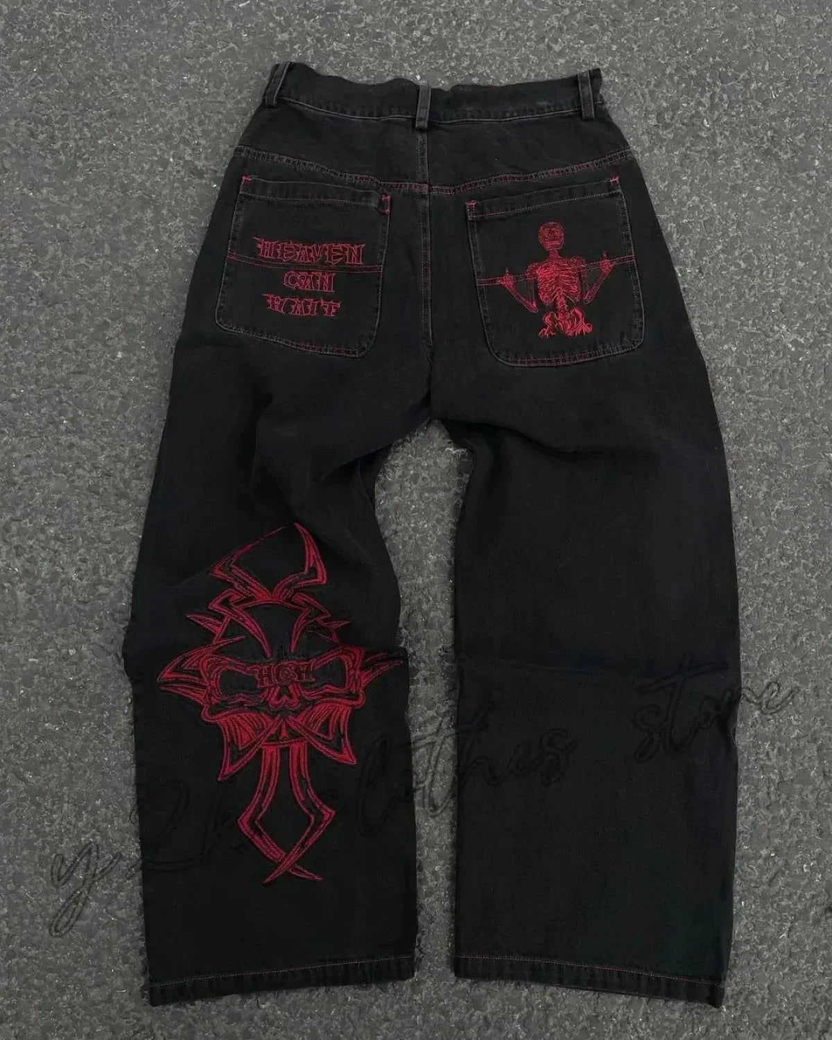 Embroidered Dark Wide-Legged Trouser
