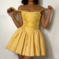 Embroidered Flower High Waist Puffy Floral Dress