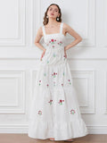 Embroidered Flower Ruched Tiered Slip Floral Dress