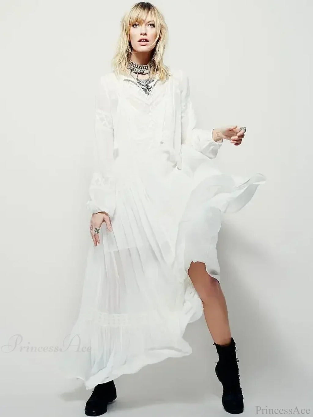 Embroidery Flower V-Neck Split Mini Boho Dress