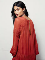 Embroidery Flower V-Neck Split Mini Boho Dress