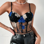 Embroidery Mesh Tank Top Slim Bustier
