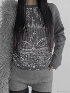 Emo Printed O-Neck Knit Top