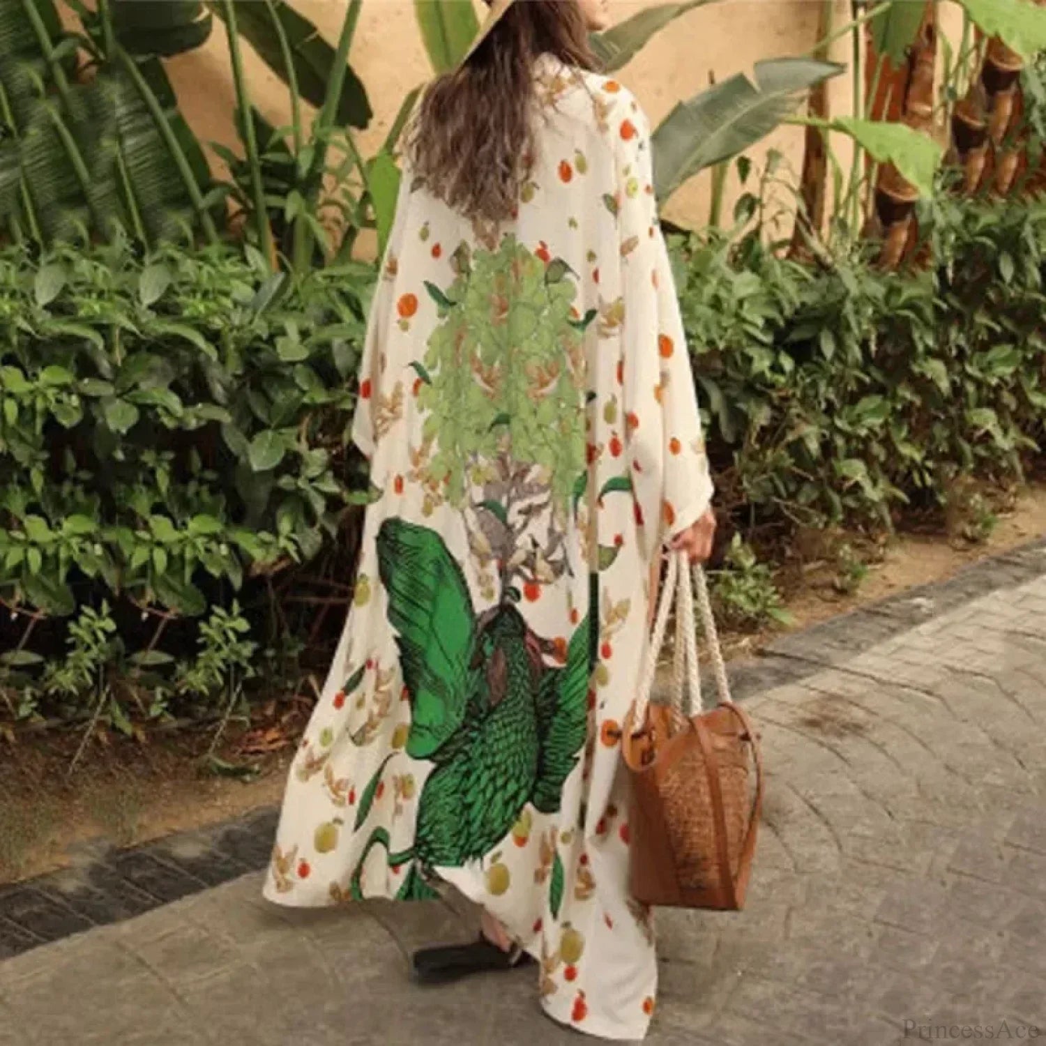 Ethnic Floral Long Sleeve Boho Kaftan Cover Up