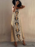 Ethnic Print Backless Charming A-Line Maxi Dress