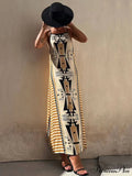 Ethnic Print Backless Charming A-Line Maxi Dress
