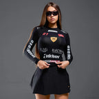 European American Motorcycle Style Letter Print Slim Knit Top