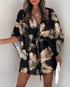 European Print V-Neck Vacation Dress