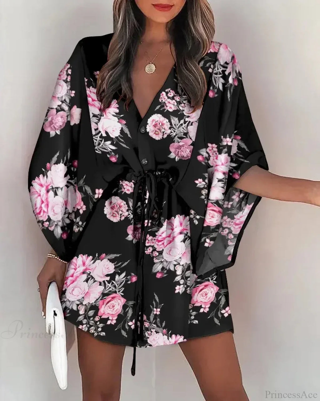 European Print V-Neck Vacation Dress