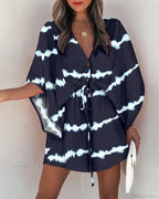 European Print V-Neck Vacation Dress