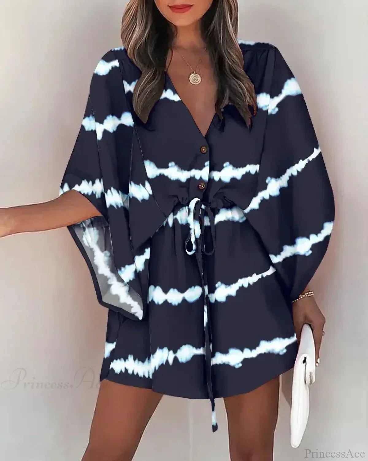 European Print V-Neck Vacation Dress