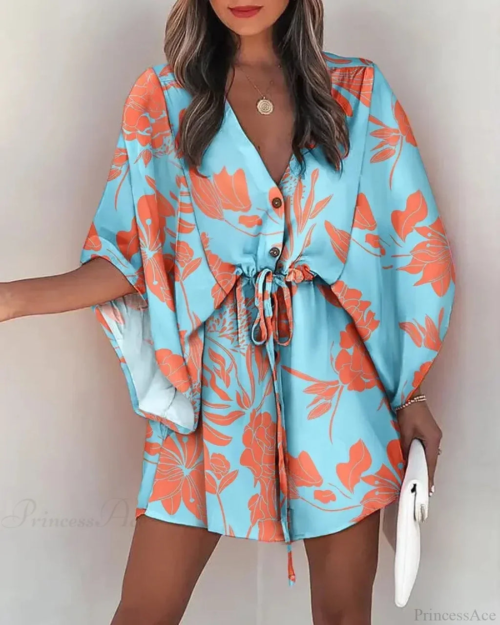 European Print V-Neck Vacation Dress