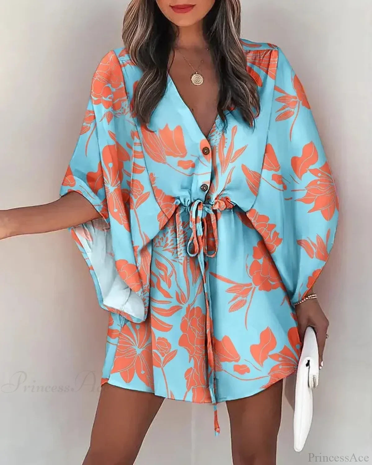 European Print V-Neck Vacation Dress