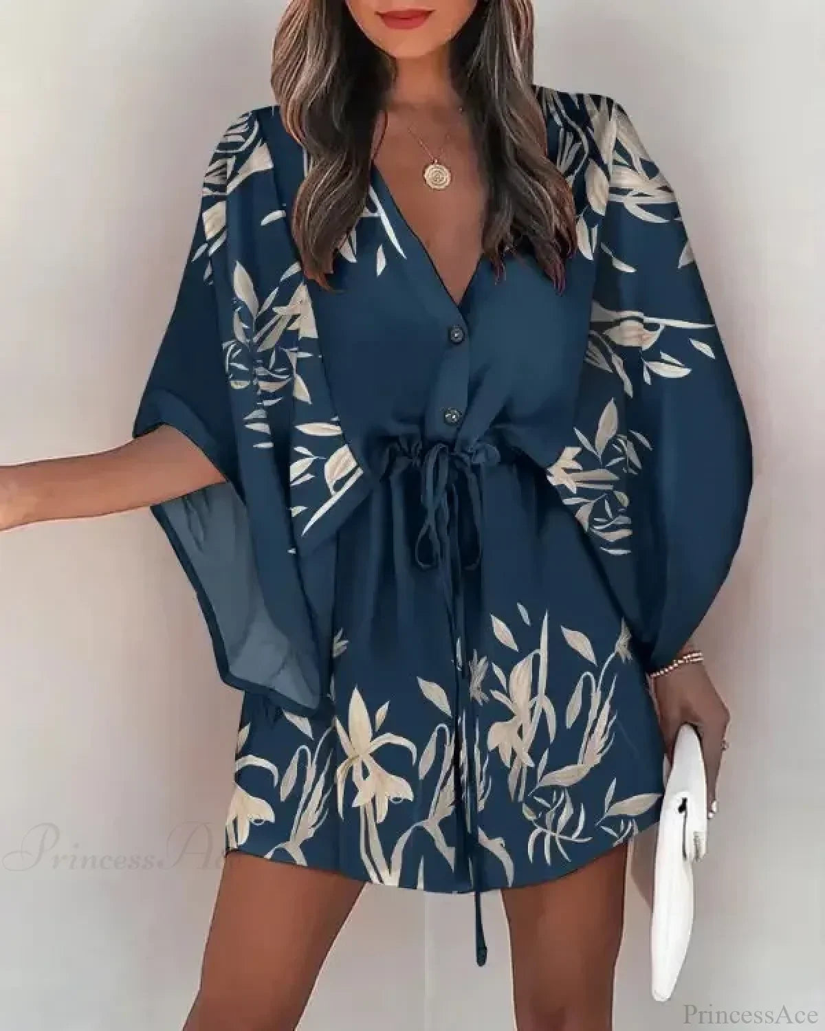 European Print V-Neck Vacation Dress