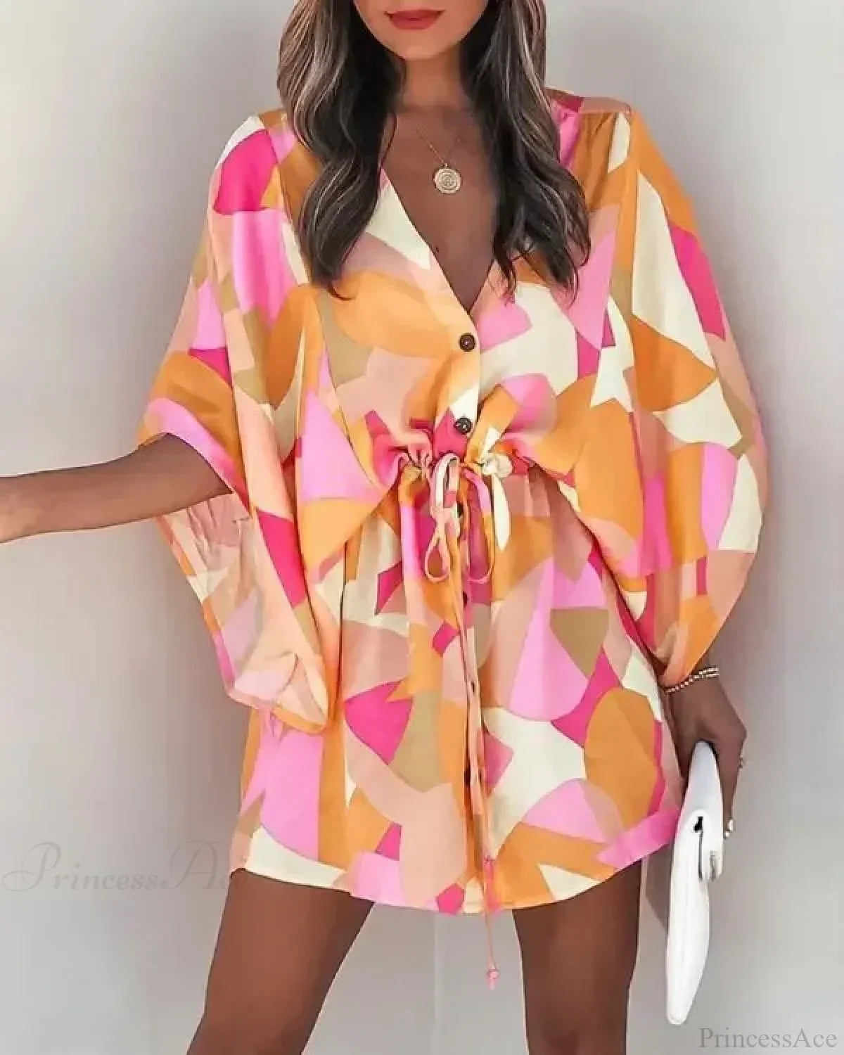 European Print V-Neck Vacation Dress