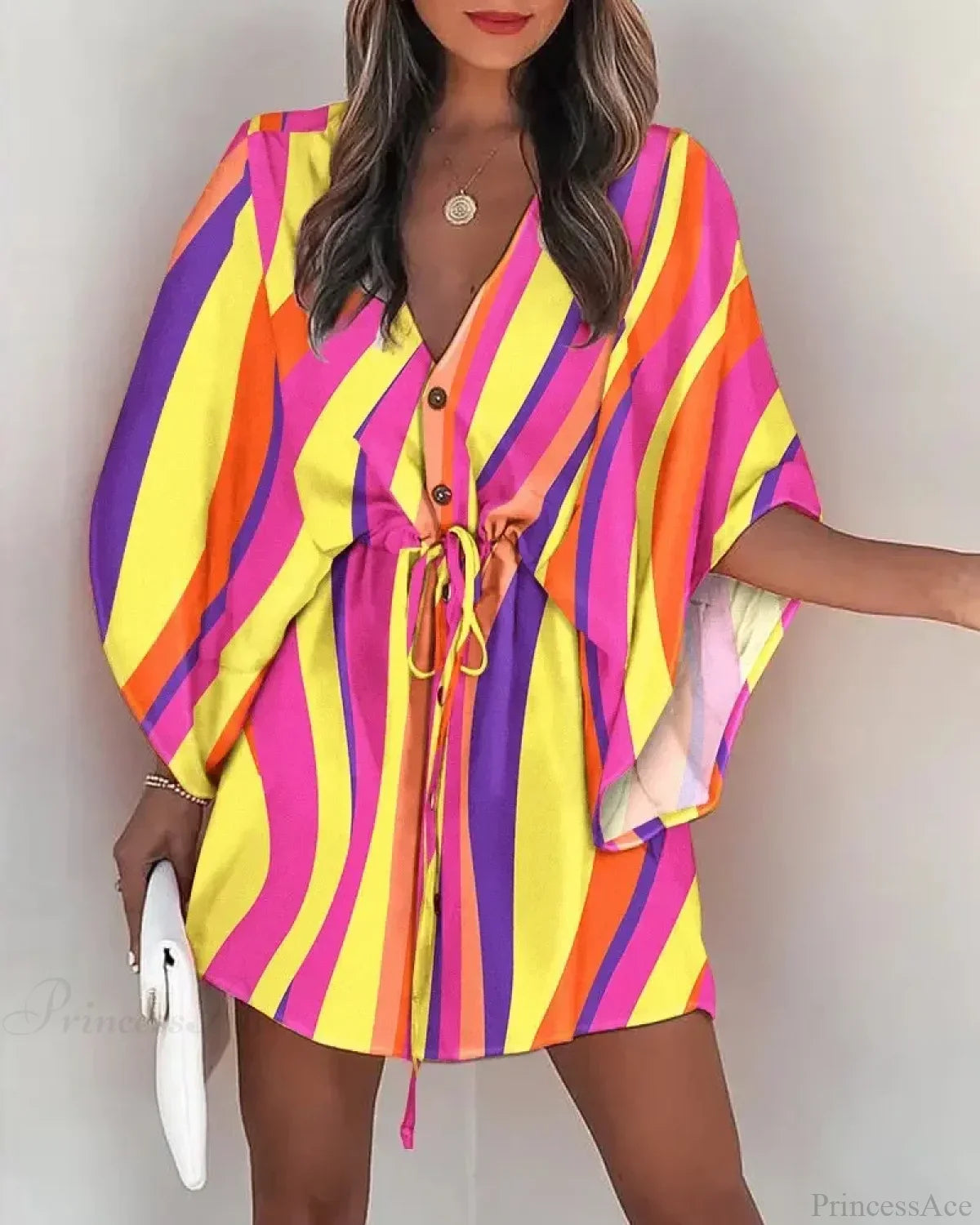 European Print V-Neck Vacation Dress