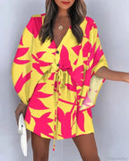 European Print V-Neck Vacation Dress