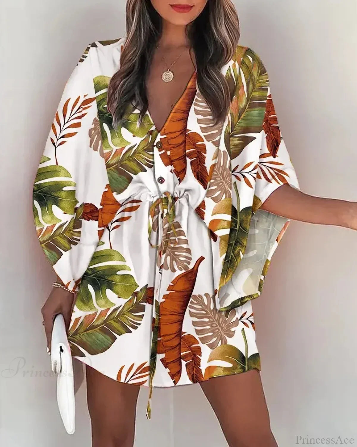 European Print V-Neck Vacation Dress