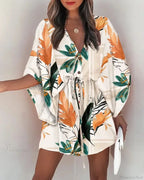 European Print V-Neck Vacation Dress