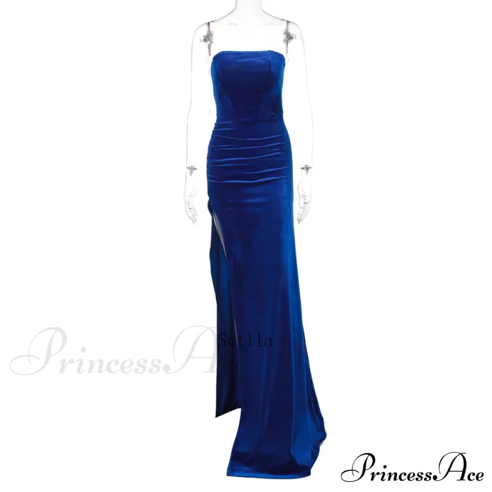 Evening Velvet Black Strapless Sleeveless Club Midi Dress