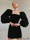 Evening Velvet Square Collar Party Dresses