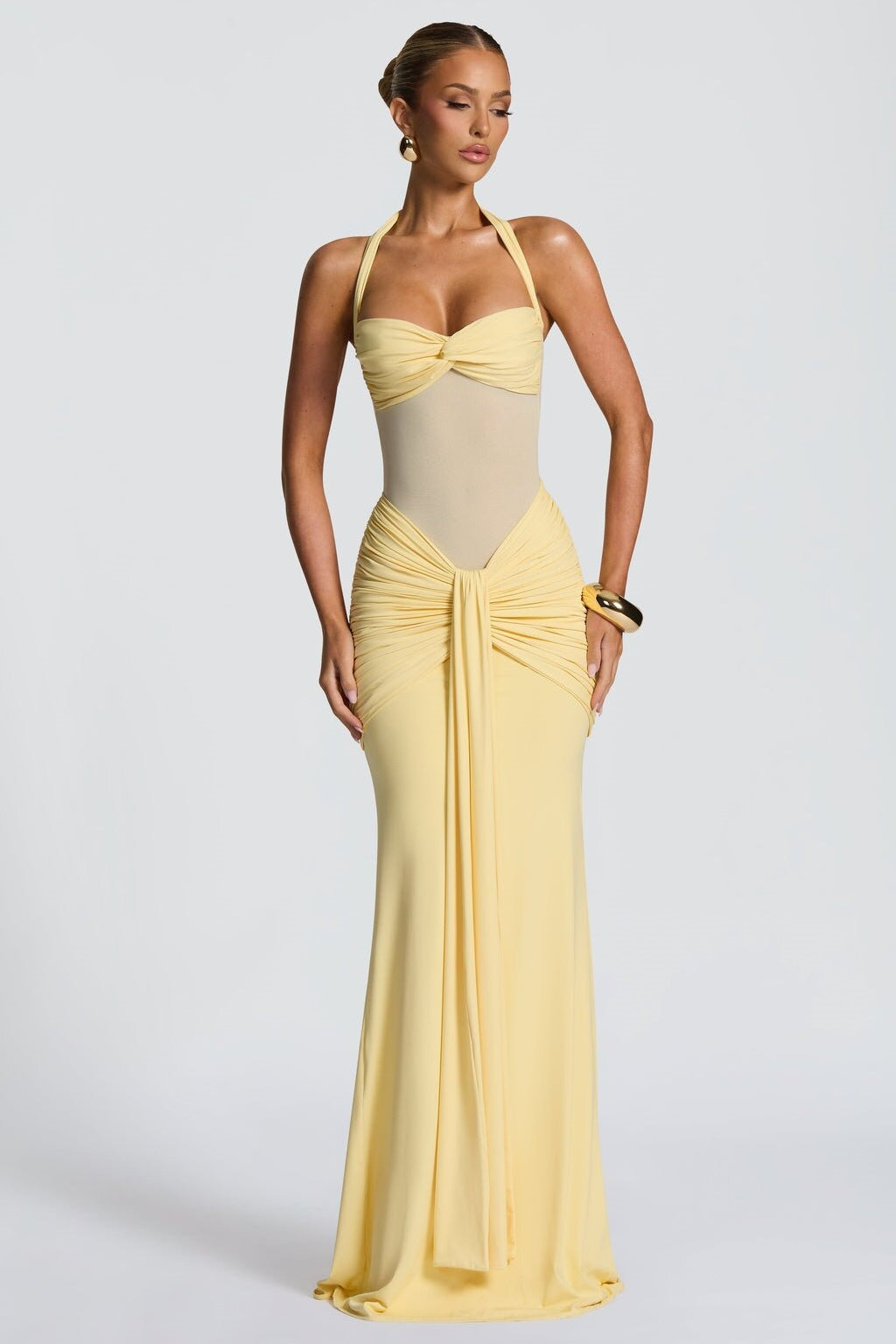 Tie Strap Mesh Maxi Party Dress