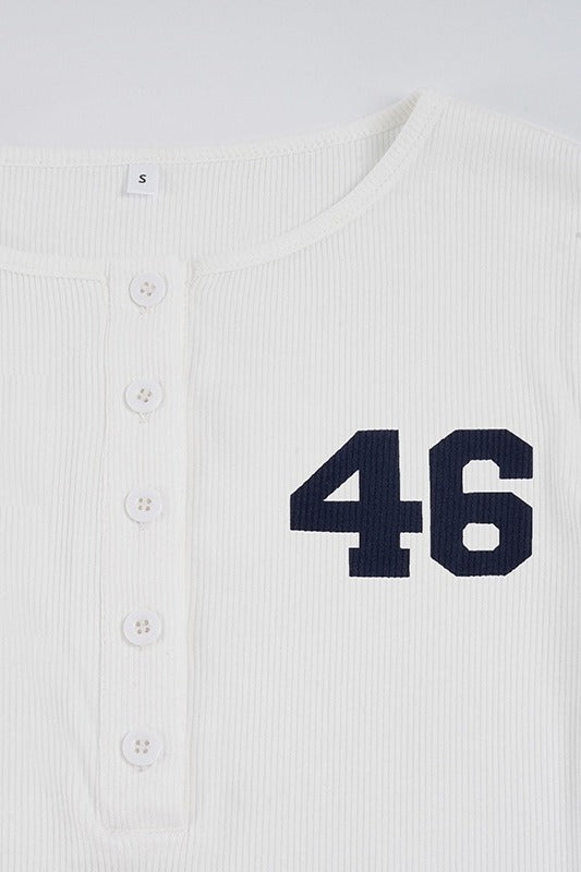 Number Print Button Long Sleeve T-Shirt
