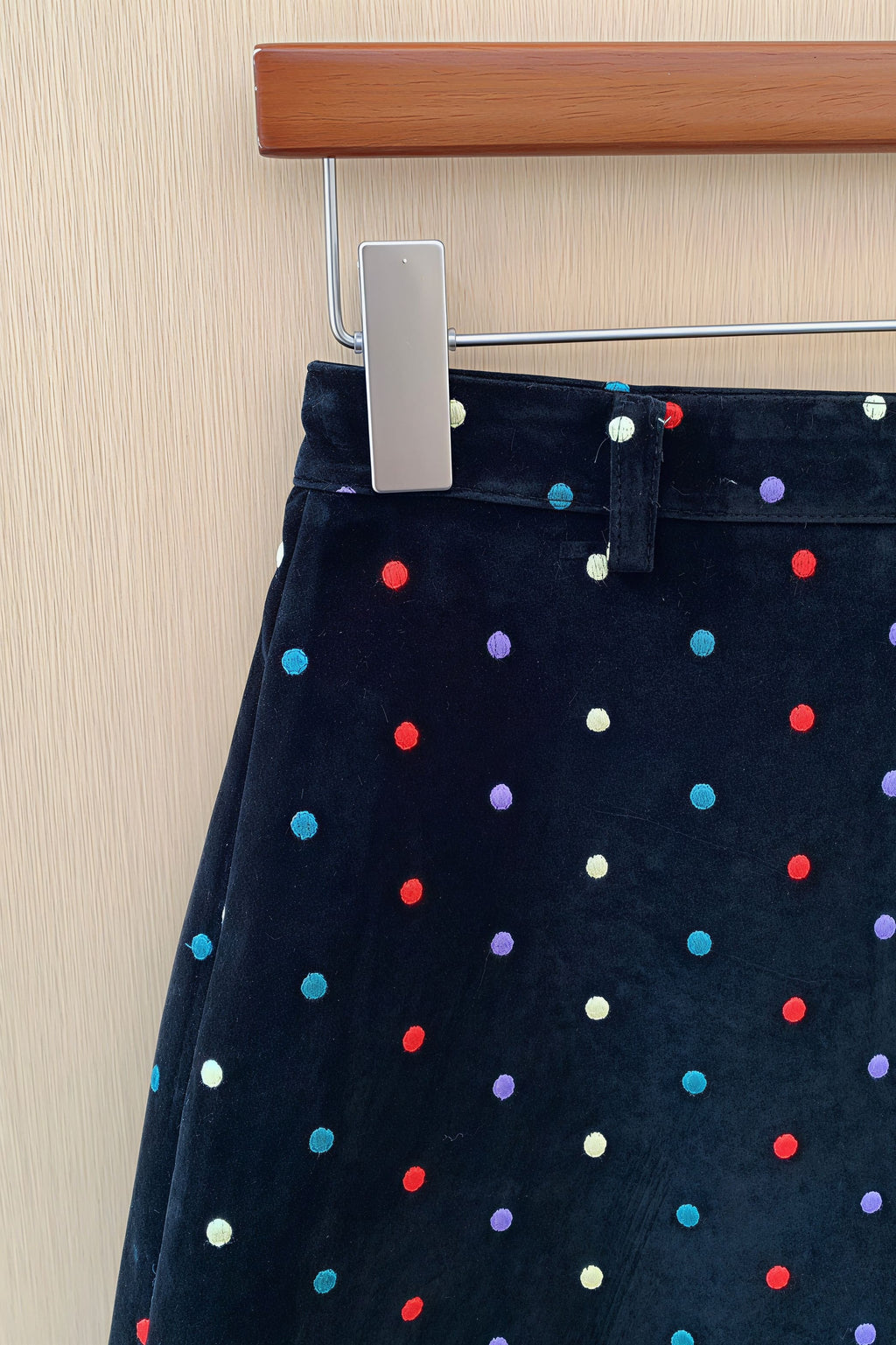 Embroidered Polka Dot Velvet Skirt