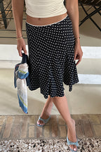 Polka Dot Ruffle Trim Bodycon Midi Skirt