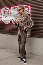 Vintage Plaid Long Blouse