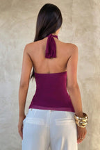 Solid Ruffle Slim Halter Top