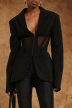 Stylish V-Neck Sheer Mesh Blazer