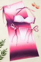 Rope Tie Bikini And Skirt Three Piece Swim Sets