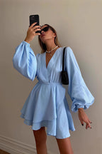 Solid Color Waist Cinching Mini Dress