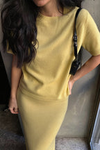 Knit Short Sleeve Pencil Skirt Sets