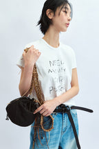 Letter Print Crew Neck Fitted T‑Shirt