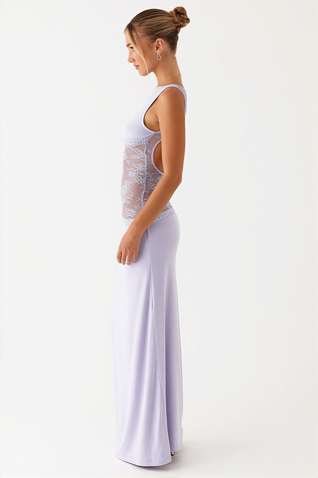 Lace Satin Backless Maxi Dress