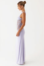 Lace Satin Backless Maxi Dress