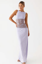 Lace Satin Backless Maxi Dress