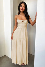 Backless Cami A-Line Dress With Waist Tie Party