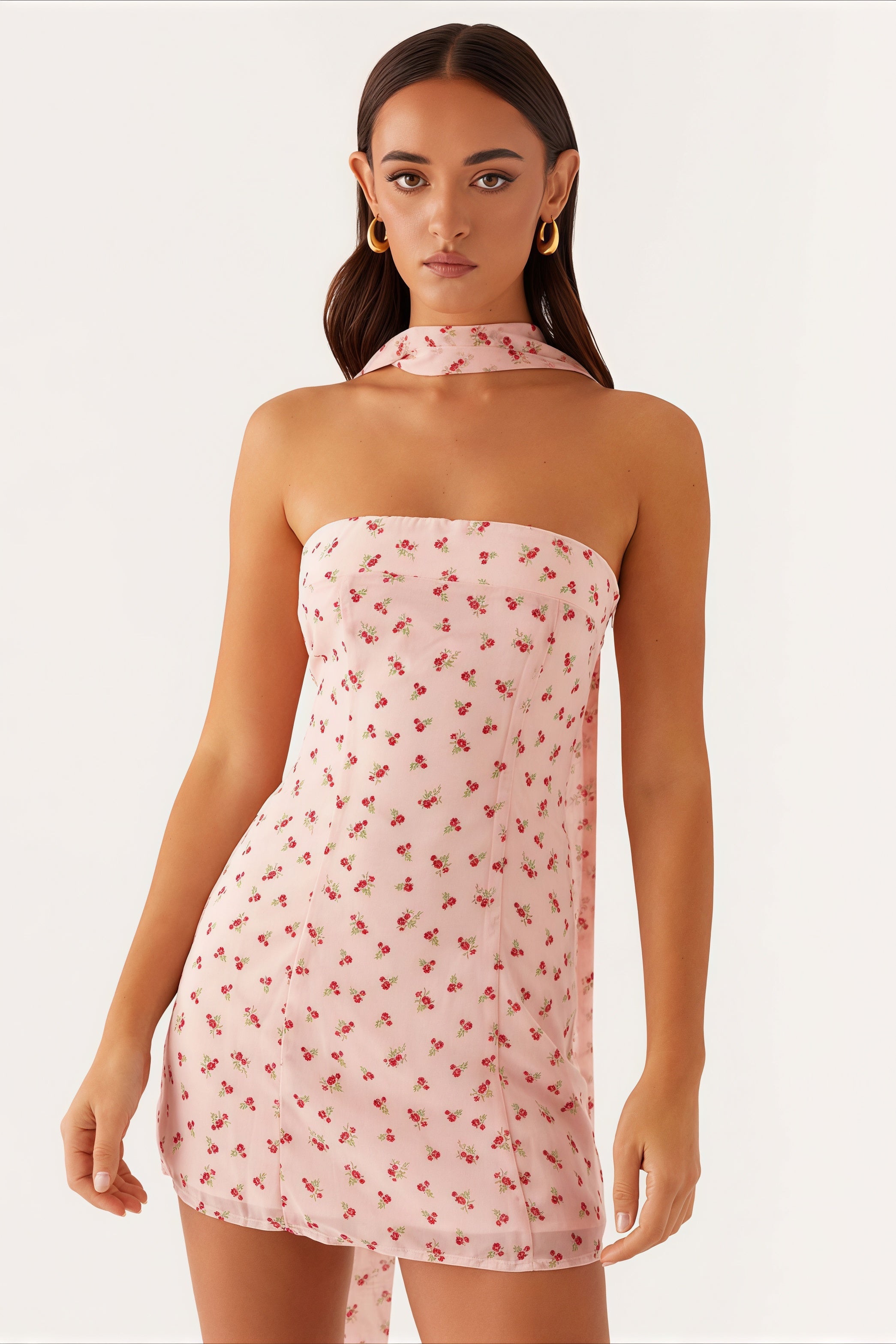 Strapless Chiffon Print Bodycon Club Mini Dress