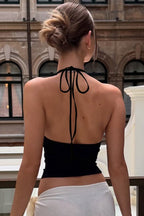 Low Cut U Neck Solid Halter Tie Cami Top
