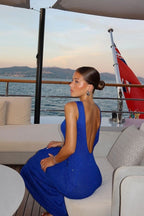 Shiny Sleeveless Backless Slim Maxi Dress