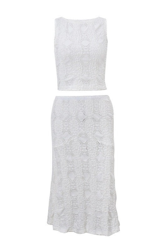 Ribbed Crew Neck Crop Top Bodycon Skirt Sets