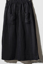 Solid Linen Midi Skirt With Pockets
