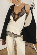 Lace Patchwork Deep V Neck Cami Top
