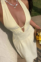 Stripe Halter Backless Lace Up Maxi Dress