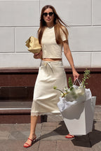 Lace Trim Tie-Up Midi Skirt